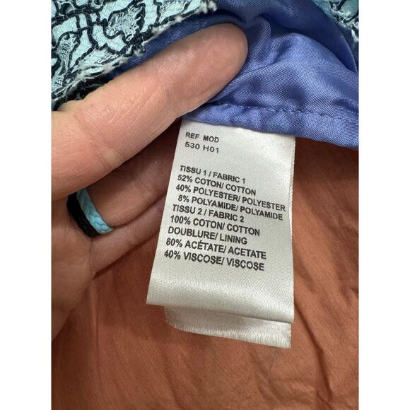 Carven Lace Long Sleeve Top Size 34 US 2 Blue Teal Overlay Peach Lining Back Zip - Picture 6 of 9